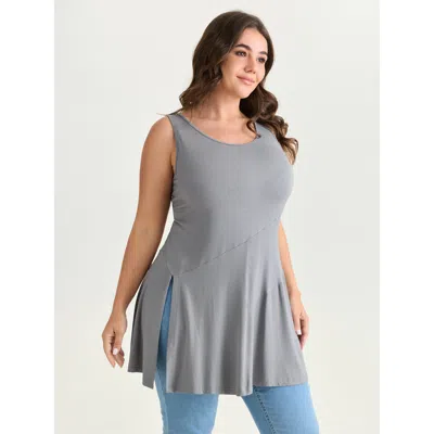 Bloomchic Women's Plus Size Supersoft Side Seams Flowy Tank Top Silver Casual Fitted A-line Round Neck 10/m