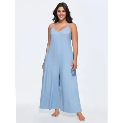 Bloomchic Women's Plus Size Supersoft Stretchy Cami Straight-leg Lounge Jumpsuit Lightblue Not Graphics 14-16/ In Blue