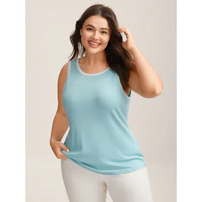 Bloomchic Women's Plus Size Supersoft Stretchy Color Contrast Tank Top Lightblue Casual S-line 22-24/3x In Blue