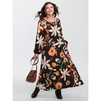 Bloomchic Women's Plus Size Supersoft Stretchy Floral Print Maxi Dress Multicolor Floral Maxi Vacation Tie Kno
