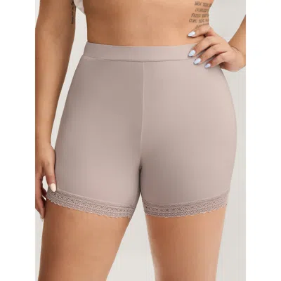 Bloomchic Women's Plus Size Supersoft Stretchy Lace Hem Shorts Nudepink Elegant Skinny Fit Lace Trim Shorts 14
