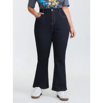 Bloomchic Women's Plus Size Supersoft Stretchy Mid-rise Flared Hem Jeans Darkindigo Non Slight Flare High Stre In Purple
