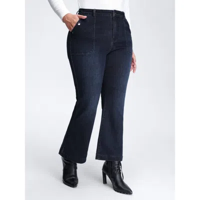 Bloomchic Women's Plus Size Supersoft Stretchy Patch Pockets Bootcut Jeans Denimindigo Slight Flare High Stret
