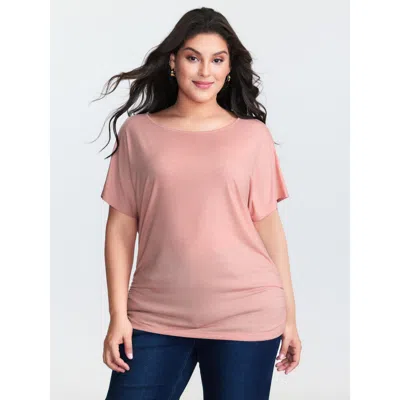 Bloomchic Women's Plus Size Supersoft Stretchy Ruched Hip-coverage T-shirt Crepe Non Casual Short Sleeve 10/m