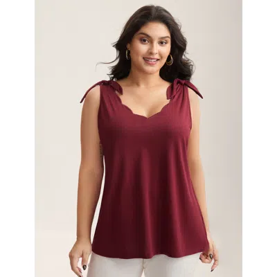 Bloomchic Women's Plus Size Supersoft Stretchy Scalloped Neck Tank Top Burgundy Elegant A-line 28/5x