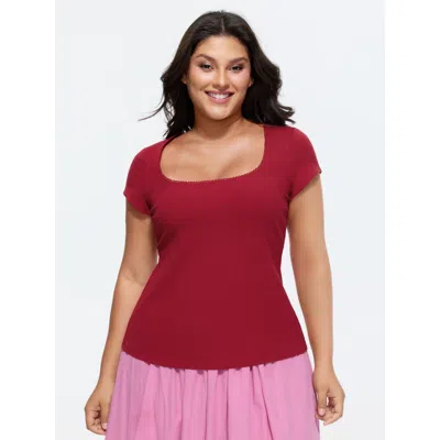 Bloomchic Women's Plus Size Supersoft Stretchy Scoop Neckline Plain T-shirt Crimson Solid Casual Short Sleeve  In Red