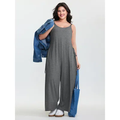 Bloomchic Women's Plus Size Supersoft Stretchy Side Tie Jumpsuit Dimgray Casual Relaxed Fit 12/l