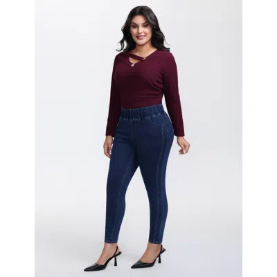 Bloomchic Women's Plus Size Supersoft Stretchy Skinny-fit Knit Jeans Darkindigo Skinny Fit High Stretch 10/m In Purple
