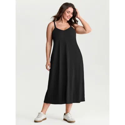 Bloomchic Women's Plus Size Supersoft Stretchy Supportive Bra Flowy Midi Dress Pureblack Solid Maxi Casual 10/
