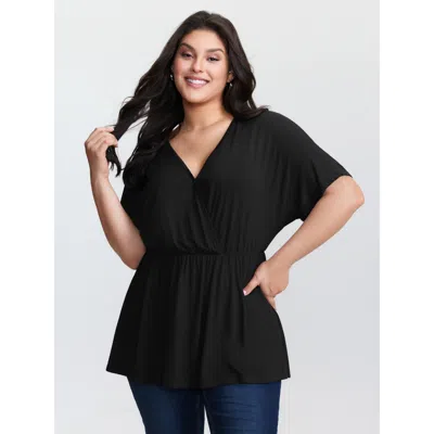 Bloomchic Women's Plus Size Supersoft Stretchy Surplice T-shirt Black Casual Short Sleeve 10/m