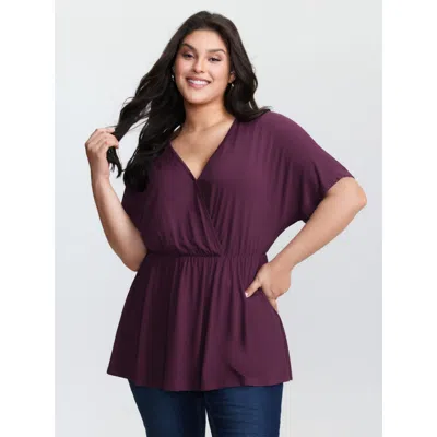 Bloomchic Women's Plus Size Supersoft Stretchy Surplice T-shirt Deeppurplered Casual Short Sleeve 18-20/2x