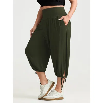 Bloomchic Women's Plus Size Supersoft Stretchy Tummy-friendly Pants Armygreen Solid Jogger High Rise Casual 10
