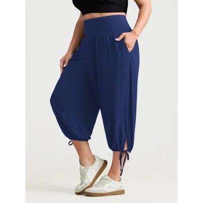 Bloomchic Women's Plus Size Supersoft Stretchy Tummy-friendly Pants Navy Solid Jogger High Rise Casual 10/m In Blue