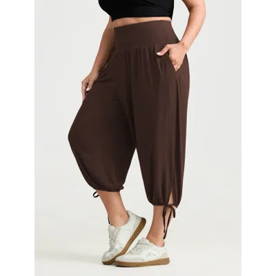Bloomchic Women's Plus Size Supersoft Stretchy Tummy-friendly Pants Tan Solid Jogger High Rise Casual 10/m In Brown