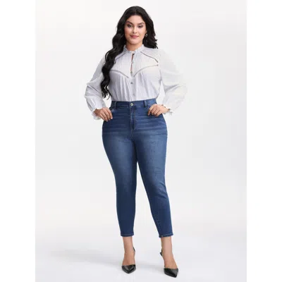 Bloomchic Women's Plus Size Supersoft Stretchy Waist Skinny-fit Jeans Denimlightblue Topstitching Skinny Fit H