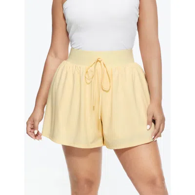 Bloomchic Women's Plus Size Supersoft Stretchy Wide Waistband Drawstring Shorts Beige Casual Bermuda Wide Wais In Sand