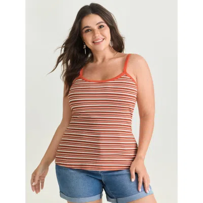 Bloomchic Women's Plus Size Supersoft Striped Pattern Tank Top Brightorange Vacation Fitted Corset U-neck 14-1