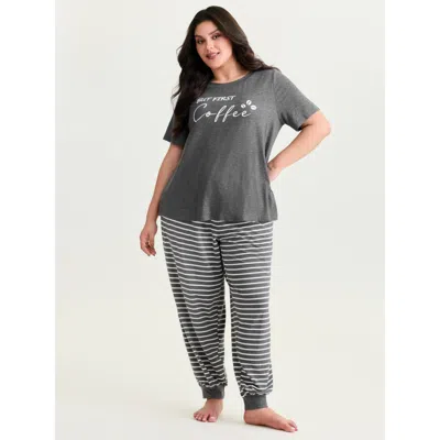 Bloomchic Women's Plus Size Supersoft Striped Print Pajama Set Dimgray 12/l