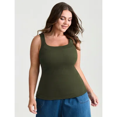 Bloomchic Women's Plus Size Supersoft Supportive Bra Fitted Plain Tank Top Armygreen Casual Fitted Sheath U-ne