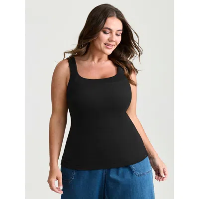 Bloomchic Women's Plus Size Supersoft Supportive Bra Fitted Plain Tank Top Black Casual Fitted Sheath U-neck 1