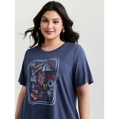 Bloomchic Women's Plus Size Supersoft Surf Vibes Round Neckline Plain T-shirt Indigo Marine Elements Vacation  In Purple