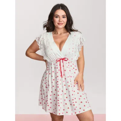 Bloomchic Women's Plus Size Supersoft Sweet Dreams Lace Trim Nightgown Ivory Cap Sleeve Mini Deep V-neck 10/m In White