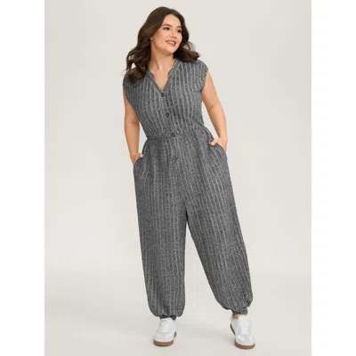 Bloomchic Women's Plus Size Supersoft Textured Notched Collar Jumpsuit Dimgray Casual 12/l