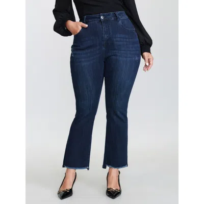 Bloomchic Women's Plus Size Supersoft Thigh Friendly Ripped Hem Flare Jeans Darkindigo Not Graphics Non Flared In Purple
