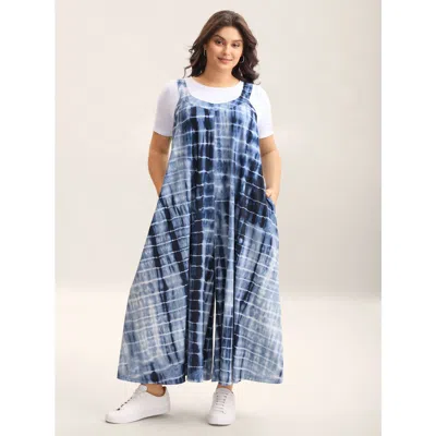 Bloomchic Women's Plus Size Supersoft Tie-dye Backless Jumpsuit Darkblue Casual 10/m In Blue