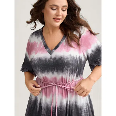 Bloomchic Women's Plus Size Supersoft Tie-dye Drawstring Midi Dress Multicolor Tie-dye Midi Casual Drawstring 