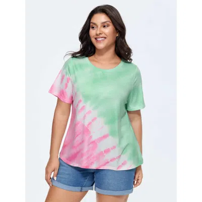 Bloomchic Women's Plus Size Supersoft Tie-dye Effect Stretchy T-shirt Multicolor Tie-dye Casual Short Sleeve R