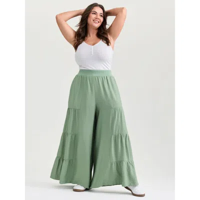 Bloomchic Women's Plus Size Supersoft Tiered Wide-leg Pants Greenbean Non Wide Leg Mid Rise Casual 12/l