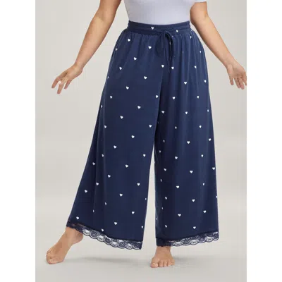 Bloomchic Women's Plus Size Supersoft Tiny Hearts Print Waist Drawstring Lounge Bottoms Indigo Full 10/m In Purple