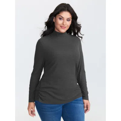 Bloomchic Women's Plus Size Supersoft Turtleneck Ribbed T-shirt Dimgray Non Casual Long Sleeve 12/l