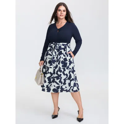 Bloomchic Women's Plus Size Supersoft Twist Neckline Floral Knit Midi Dress Indigo Geometric Midi Office 26/4x In Purple