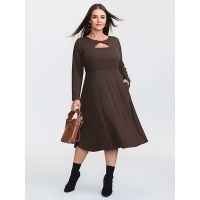 Bloomchic Women's Plus Size Supersoft Twisted Knot Cut-out Midi Dress Darkbrown Non Midi Office 12/l In Brown
