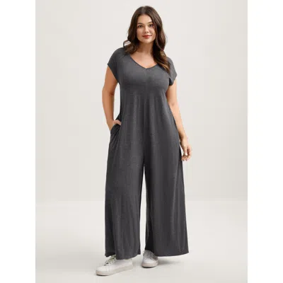 Bloomchic Women's Plus Size Supersoft Waist-contouring Wide-leg Jumpsuit Dimgray Casual Relaxed Fit 14-16/1x