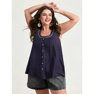Bloomchic Women's Plus Size Supersoft Webbed Button Placket Tank Top Indigo Vacation A-line 18-20/2x In Purple