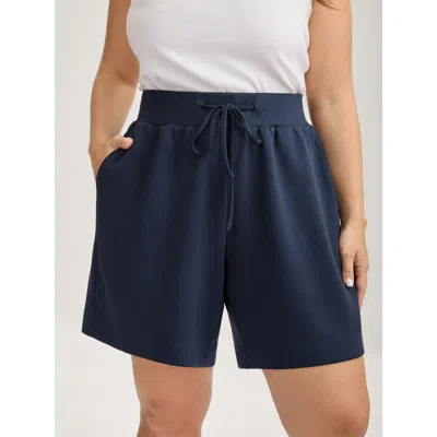 Bloomchic Women's Plus Size Supersoft Wide Waistbelt Shorts Indigo Casual Straight Fit Smocked Shorts 12/l In Purple