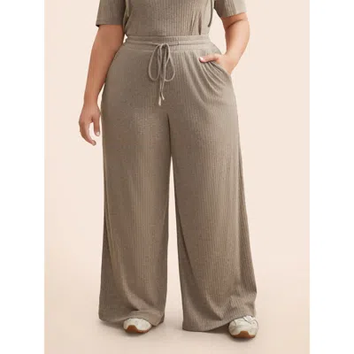 Bloomchic Women's Plus Size Supersoft Wide-leg Lounge Pants Lightbrown Full 10/m In Brown