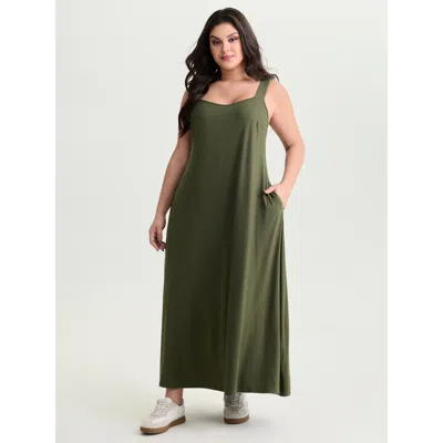 Bloomchic Women's Plus Size Supersoft Wide-strap Relaxed-fit Maxi Dress Armygreen Solid Maxi Casual Lace-up 10