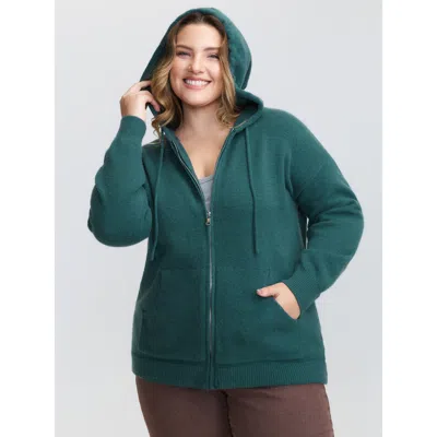 Bloomchic Women's Plus Size Supersoft Zipper Pockets Hooded Knit Cardigan Cyan Long Sleeve 10/m In Blue