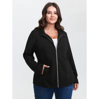 Bloomchic Women's Plus Size Supersoft Zipper Pockets Jacket Black Non Straight Fit 10/m