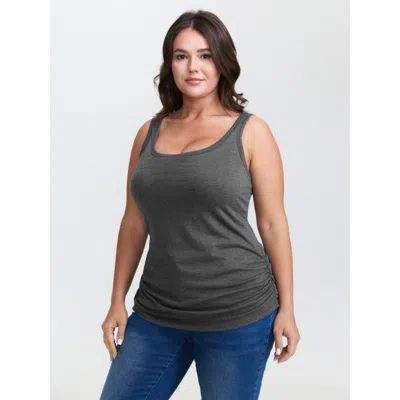 Bloomchic Women's Plus Size Supportive Bra Pleated Fitted Tank Top Dimgray Casual Fitted Corset Square Neck 12