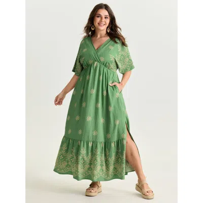 Bloomchic Women's Plus Size Surplice Neck Split Side Pockets Maxi Dress Truegreen Paisley Maxi Vacation Wrap /