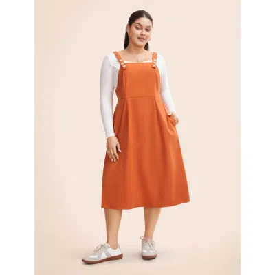 Bloomchic Women's Plus Size Suspender Skirt Style Midi Dress Orangered Non Midi Everyday Button 10/m