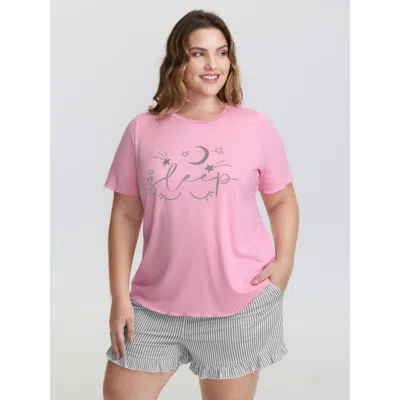 Bloomchic Women's Plus Size Sweet Dreams Color Contrast Pajama Set Lightpink Art&design 12/l