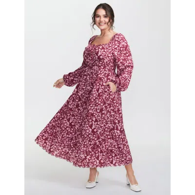 Bloomchic Women's Plus Size Sweet Floral Adjustable Bust Maxi Dress Burgundy Ditsy Floral Maxi Elegant Tie Kno