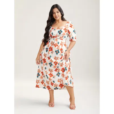 Bloomchic Women's Plus Size Sweet Floral Front-twist Lined Midi Dress Multicolor Floral Midi Casual Ruched 10/