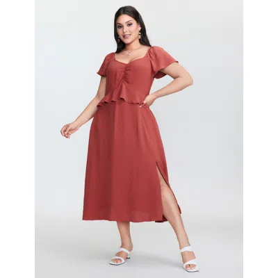 Bloomchic Women's Plus Size Sweetheart Neckline Cinched-waist Maxi Dress Rust Non Maxi Elegant Gathered 30/6x In Brown